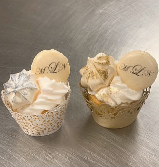 Lace Cupcakes With Monogrammed Macarons