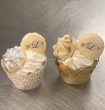 Lace Cupcakes With Monogrammed Macarons